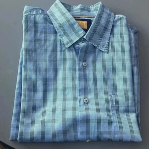 [XL]Robert Talbott Carmel  Cotton Squares Striped Blue Dress Shirt